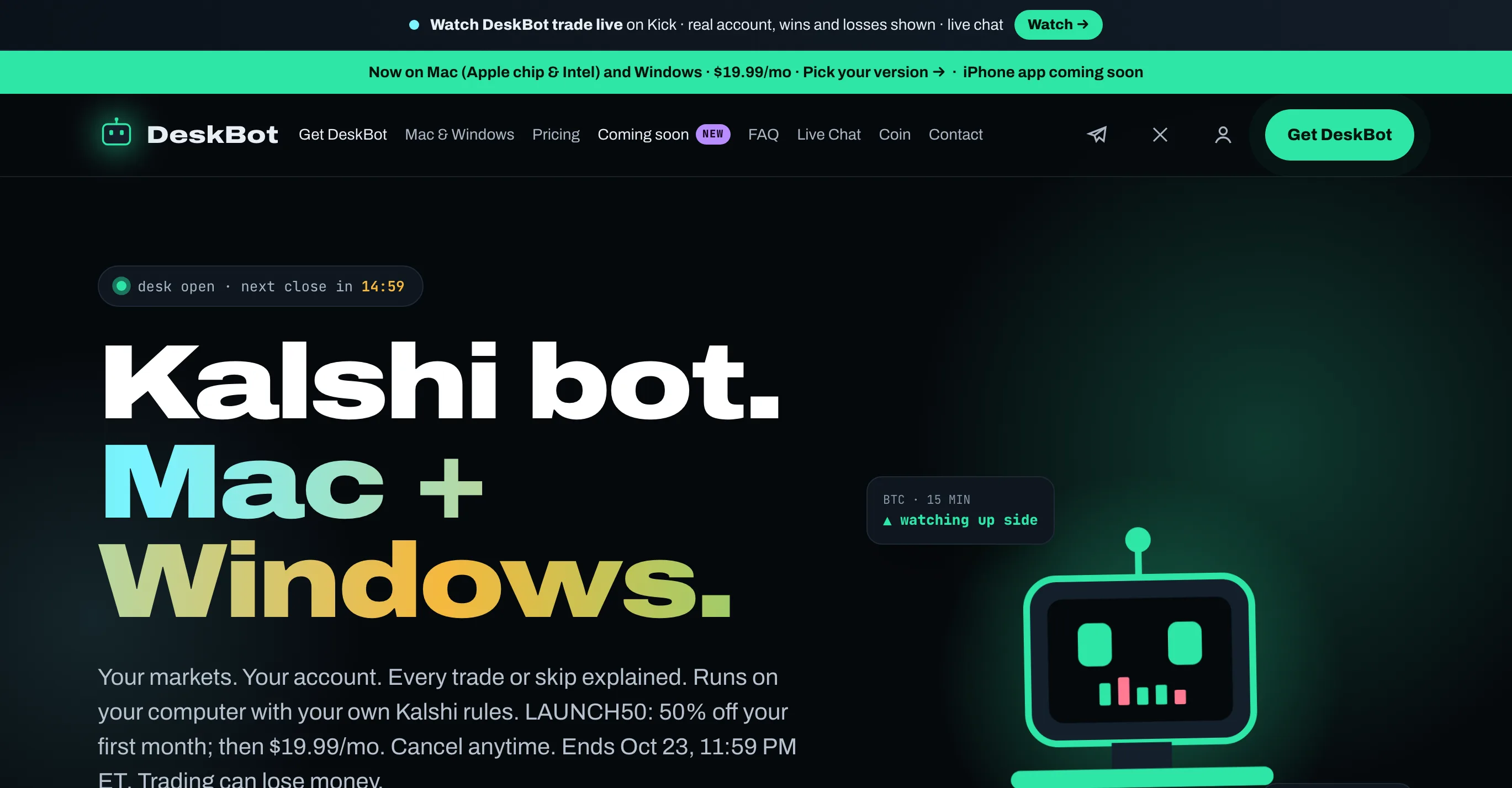 DeskBot for Kalshi screenshot 1